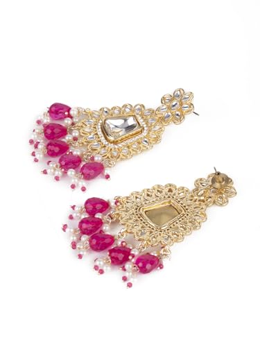 Gold Plated Pink Beaded Poki Jewellery Set with Maangtika